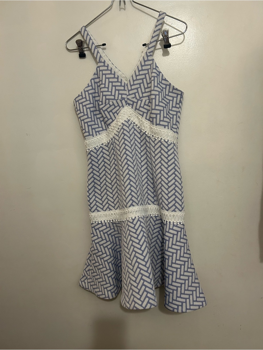 NWOT Shoshanna Blue & White Lace-Trim Summer Dress SZ 8